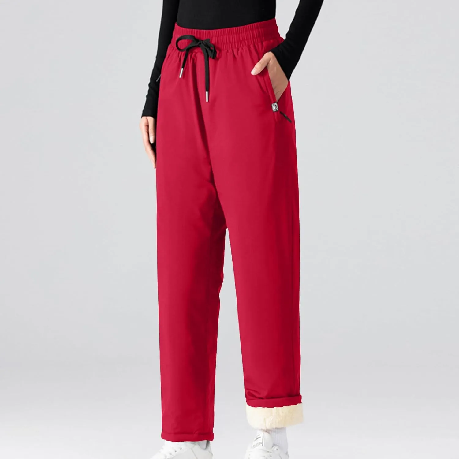 Women Winter Warm Sweatpant Casual Solid Sherpa Lined Athletic Pants Fleece Lined Athletic Jogger Pant with Pockets
