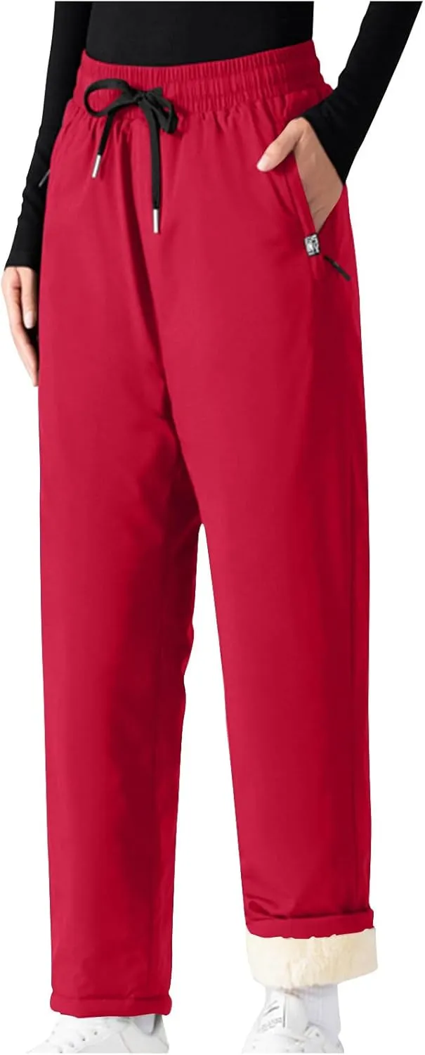 Women Winter Warm Sweatpant Casual Solid Sherpa Lined Athletic Pants Fleece Lined Athletic Jogger Pant with Pockets