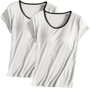 Womens 2 Pack T Shirts with Built in Bra Short Sleeve T-Shirts Modal Padded Pajamas Wireless Bra Tops Yoga Shirts