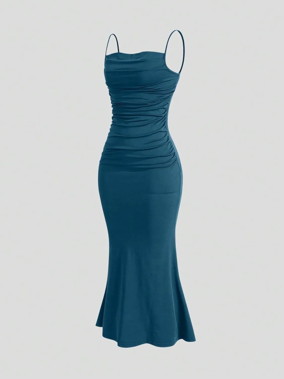 Women's 2024 Summer Cami Slip Midi Long Dress Solid Ruched Hem Cami Dress