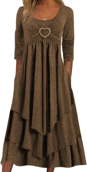 Women's A Line Elegant Pleated Dress Irregular Classic Sundress Versatile Dating Shift Dress