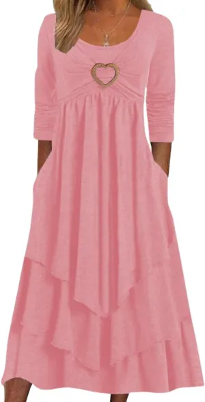 Women's A Line Elegant Pleated Dress Irregular Classic Sundress Versatile Dating Shift Dress