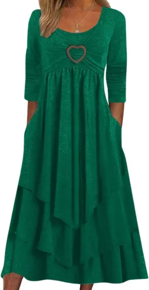 Women's A Line Elegant Pleated Dress Irregular Classic Sundress Versatile Dating Shift Dress
