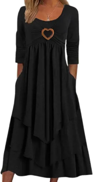 Women's A Line Elegant Pleated Dress Irregular Classic Sundress Versatile Dating Shift Dress