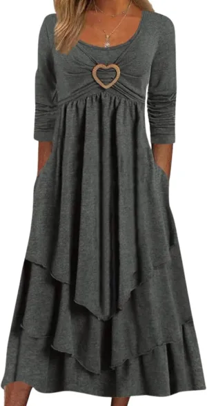 Women's A Line Elegant Pleated Dress Irregular Classic Sundress Versatile Dating Shift Dress