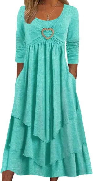Women's A Line Elegant Pleated Dress Irregular Classic Sundress Versatile Dating Shift Dress