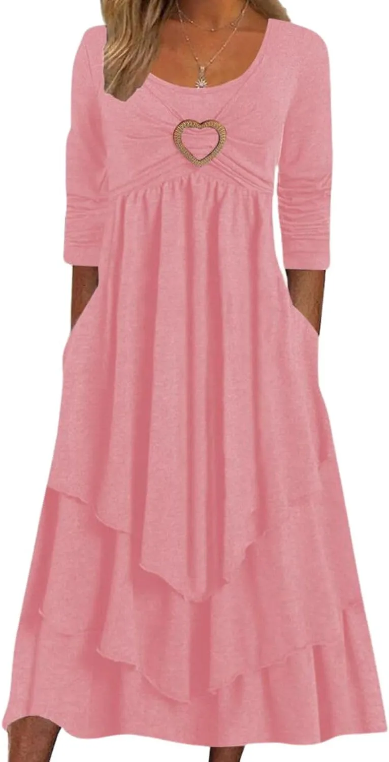 Women's A Line Elegant Pleated Dress Irregular Classic Sundress Versatile Dating Shift Dress