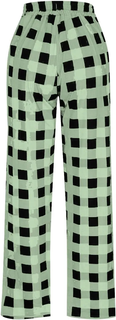 Women's Buffalo Plaid Pajama Pants Elastic Waistband Pajamas Pants Comfy Plus Size Fleece Lined Leggings Women 2024