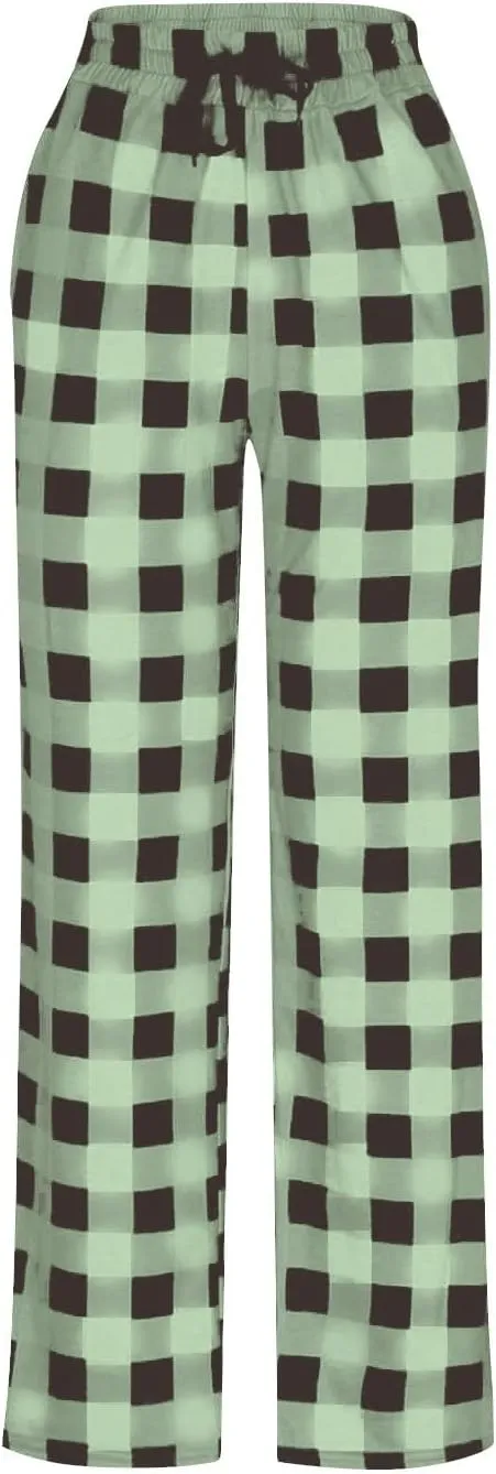 Women's Buffalo Plaid Pajama Pants Elastic Waistband Pajamas Pants Comfy Plus Size Fleece Lined Leggings Women 2024