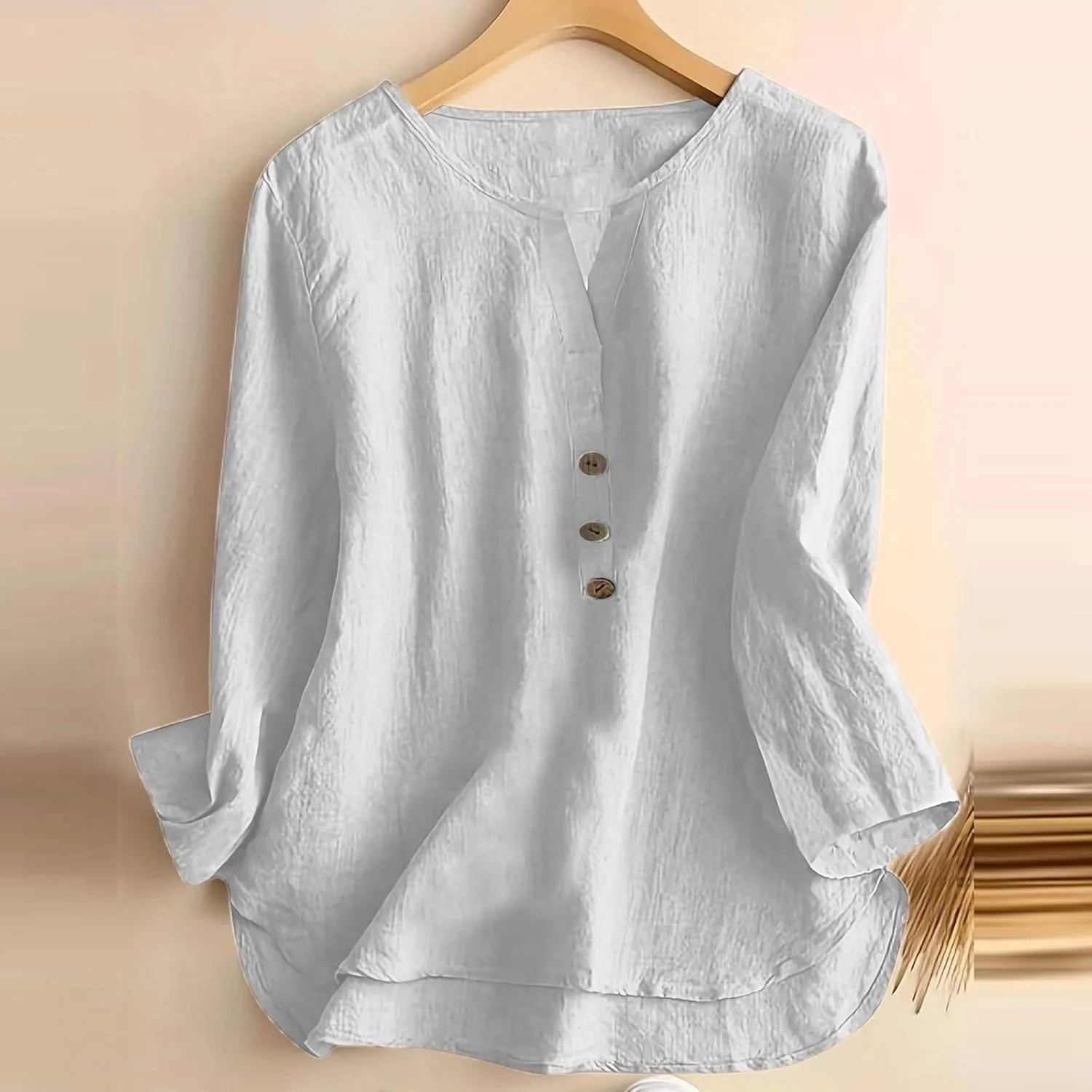 Women's Button Shirts Linen Roll up Sleeve V-Neck Trendy Shirt Casual Loose Fit Business Work Blouses Tops