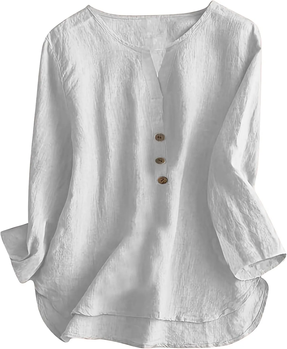 Women's Button Shirts Linen Roll up Sleeve V-Neck Trendy Shirt Casual Loose Fit Business Work Blouses Tops