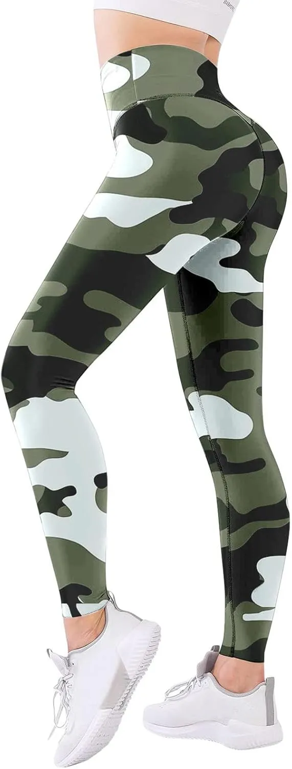 Womens Casual Printing Anit Cellulite Leggings Slim High Waist Compression Athletic Tights Booty Scrunch Yoga Pants