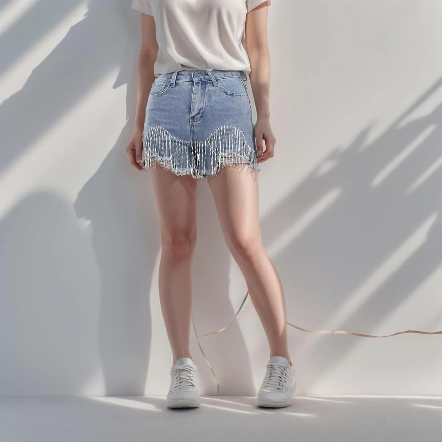 Women's Casual Summer 100% Denim Shorts High Waisted Stretchy Summer Ripped Tassel Hot Raw Hem Baggy Jean Hot Shorts