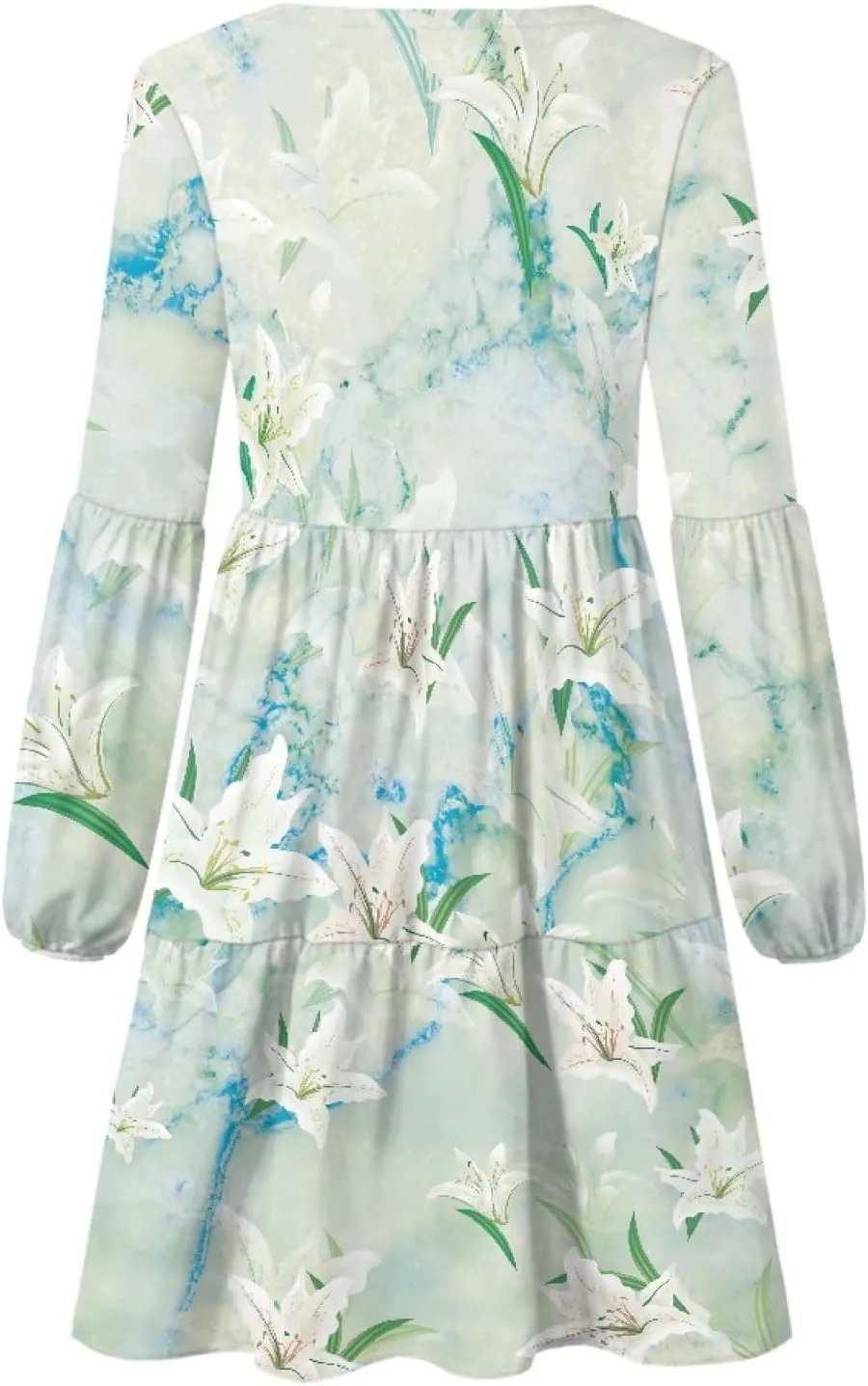 Women's Casual V Neck Long Sleeve A Line Mini Dress