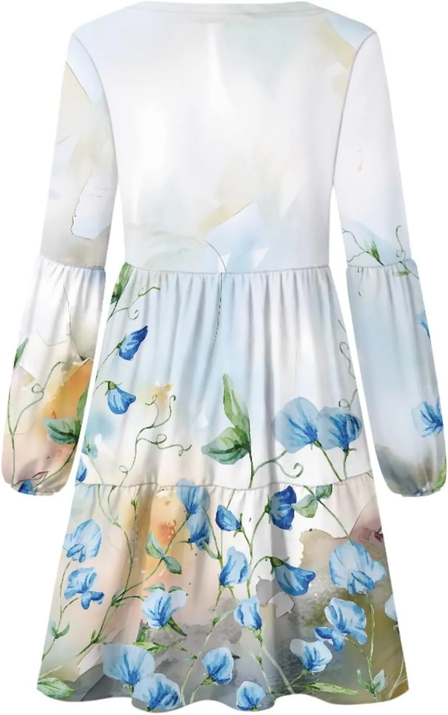 Women's Casual V Neck Long Sleeve A Line Mini Dress
