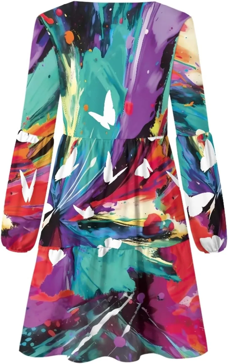 Women's Casual V Neck Long Sleeve A Line Mini Dress