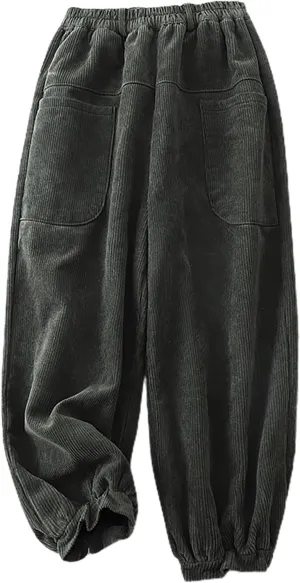 Womens Corduroy Casual Pants Elastic Waist Loose Comfy Sweatpants Solid Vintage Lounge Athletic Trousers with Pockets