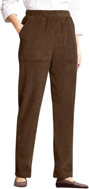 Women's Corduroy Pants Business Casual High Waisted Straight Leg Pants Vintage Trouser Style Dress Pants with Pockets Baggy Corduroy Pants Casual Loose Retro Work Pants Elastic Waist Pull On Pants