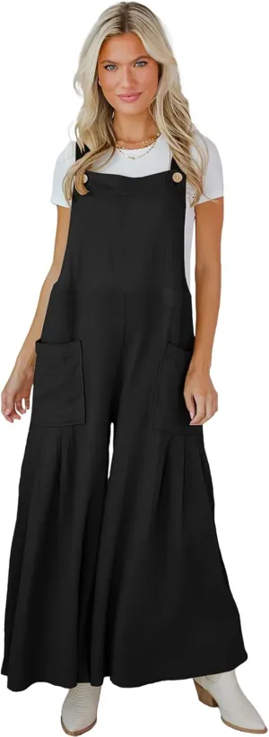 Women's Cotton Linen Overalls Boho Wide Leg Jumpsuits Casual Summer Rompers Dressy 2025 Trendy Outfits Clothes