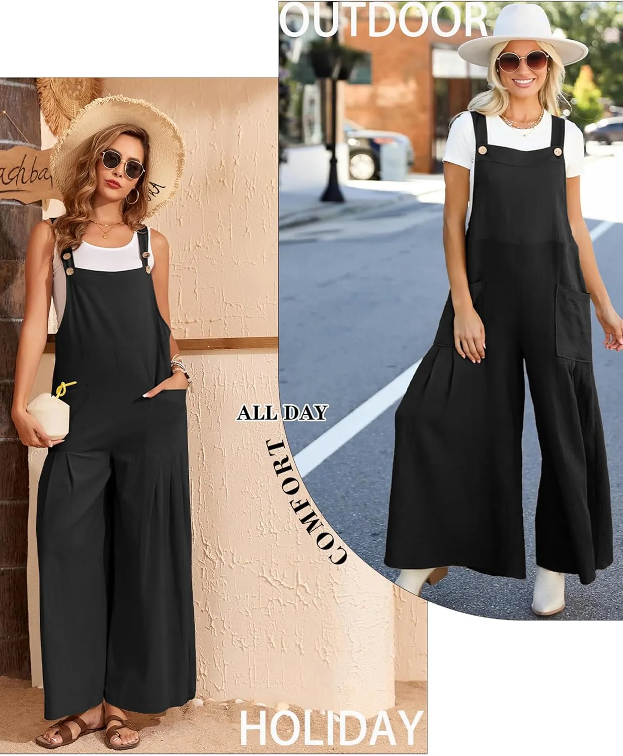 Women's Cotton Linen Overalls Boho Wide Leg Jumpsuits Casual Summer Rompers Dressy 2025 Trendy Outfits Clothes