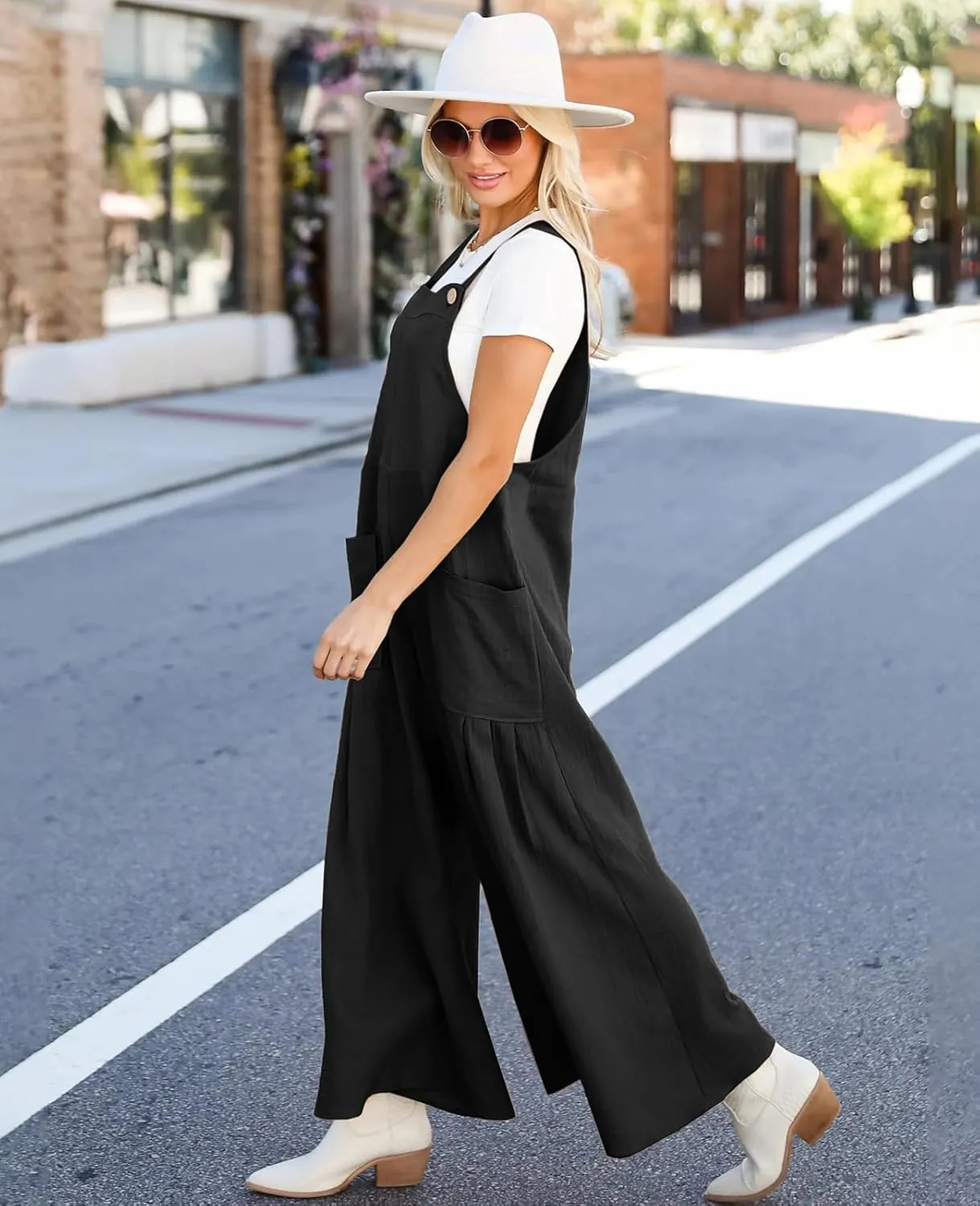 Women's Cotton Linen Overalls Boho Wide Leg Jumpsuits Casual Summer Rompers Dressy 2025 Trendy Outfits Clothes