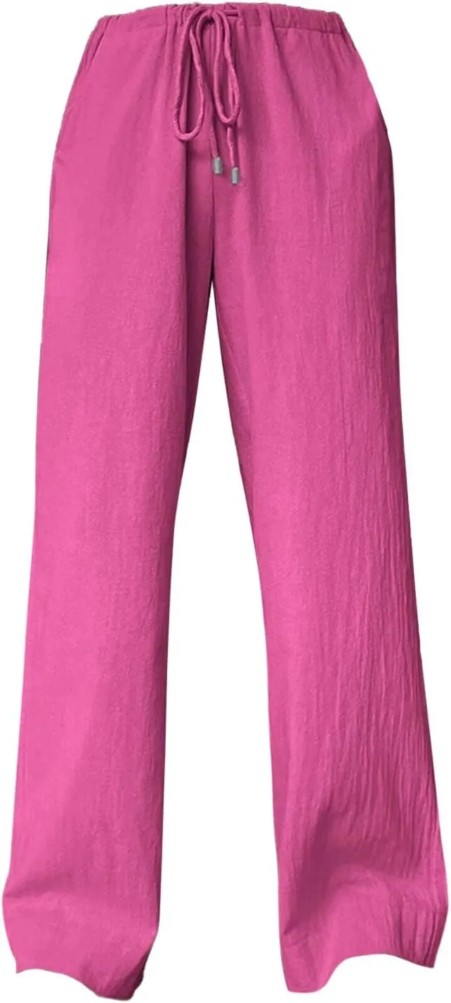 Women's Elastic High Waist Drawstring Trousers Solid Casual Straight Wide Leg Comfy Soft Loose Fittted Yoga Sweatpant