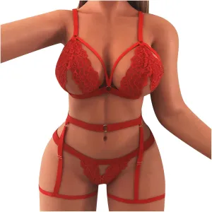 Women's Exotic Apparel Women's Two Piece Underwire Lingerie Set Bow Knot Cut Out Halter Bra and Panty Sleepwear