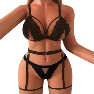 Women's Exotic Apparel Women's Two Piece Underwire Lingerie Set Bow Knot Cut Out Halter Bra and Panty Sleepwear