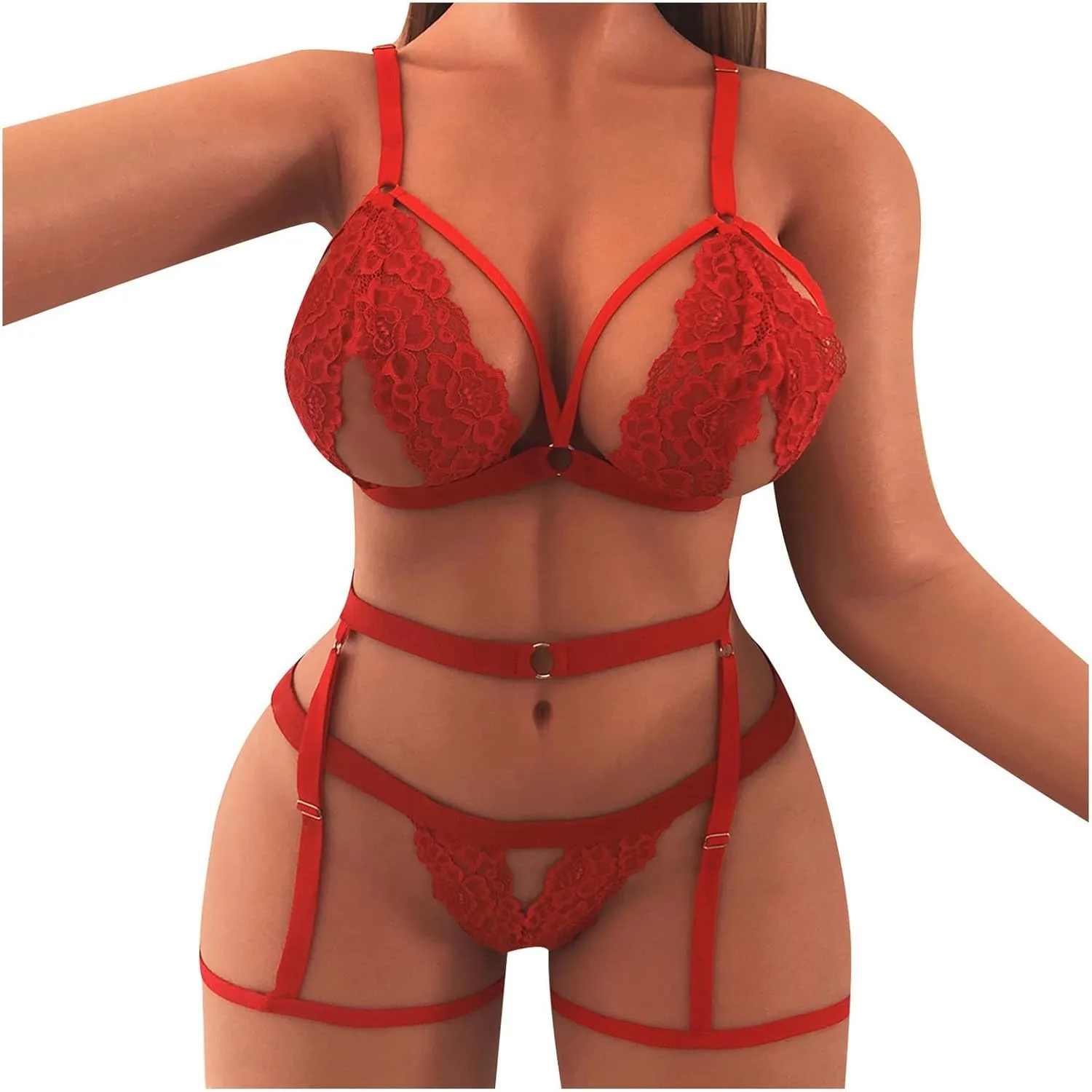 Women's Exotic Apparel Women's Two Piece Underwire Lingerie Set Bow Knot Cut Out Halter Bra and Panty Sleepwear