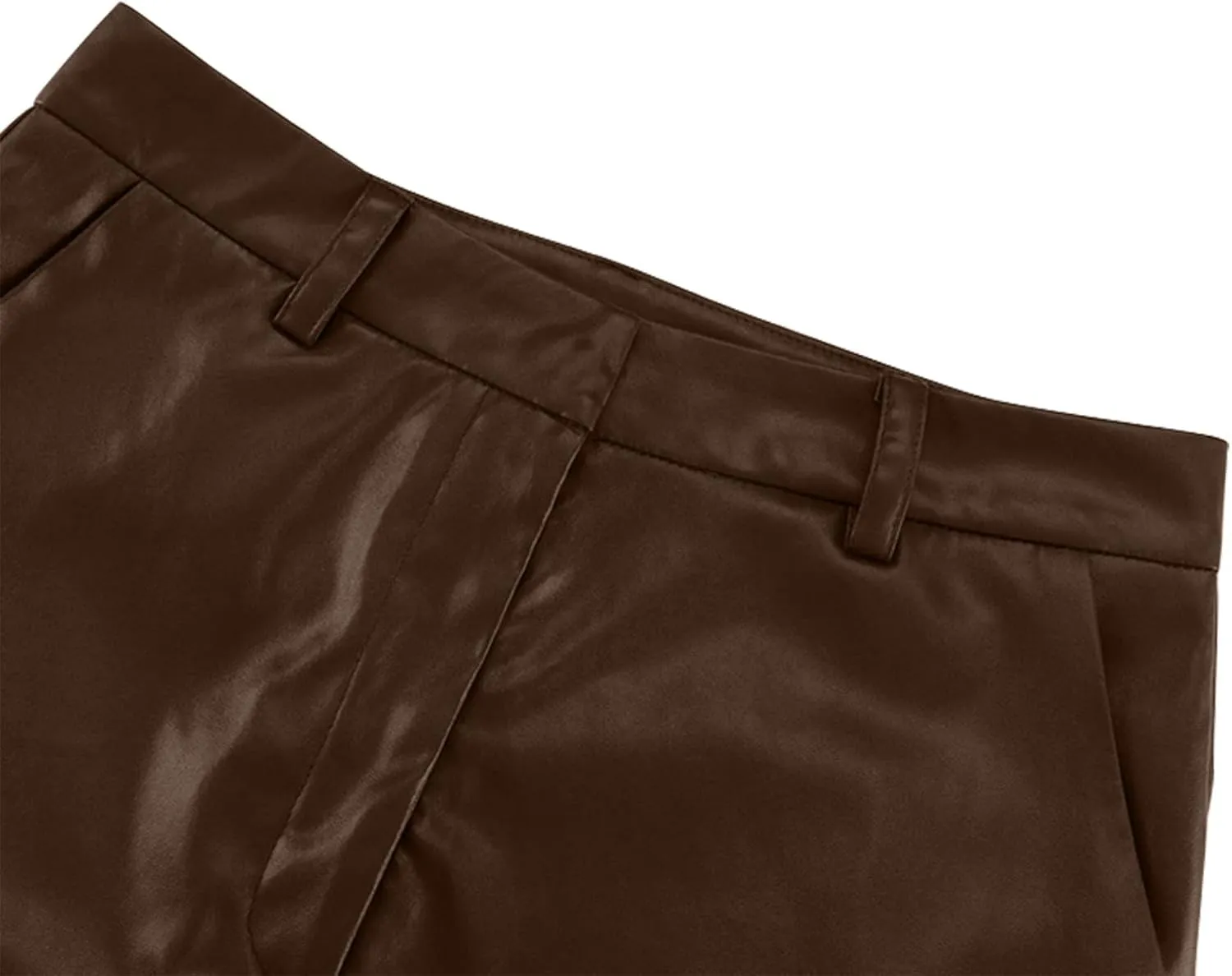Women's Faux Leather Pants Button Straight Leg Trousers with Pockets Solid Color Retro Versatile High Waisted Pants