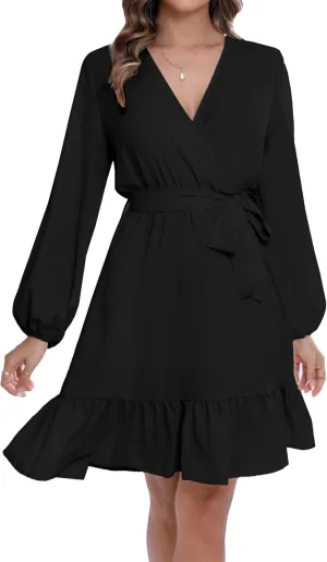 Women's Flared Sleeves Printed Wrap A-Line Mini Boho Dress