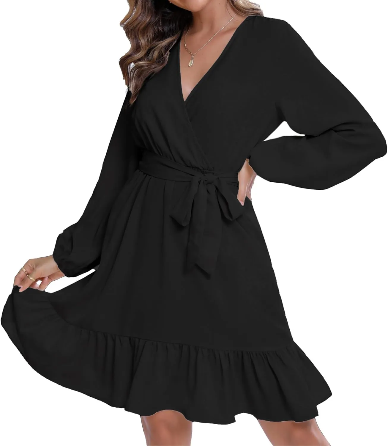 Women's Flared Sleeves Printed Wrap A-Line Mini Boho Dress