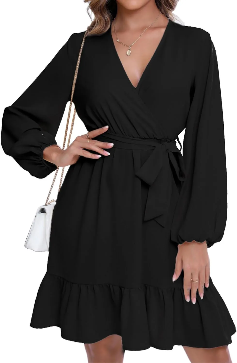 Women's Flared Sleeves Printed Wrap A-Line Mini Boho Dress