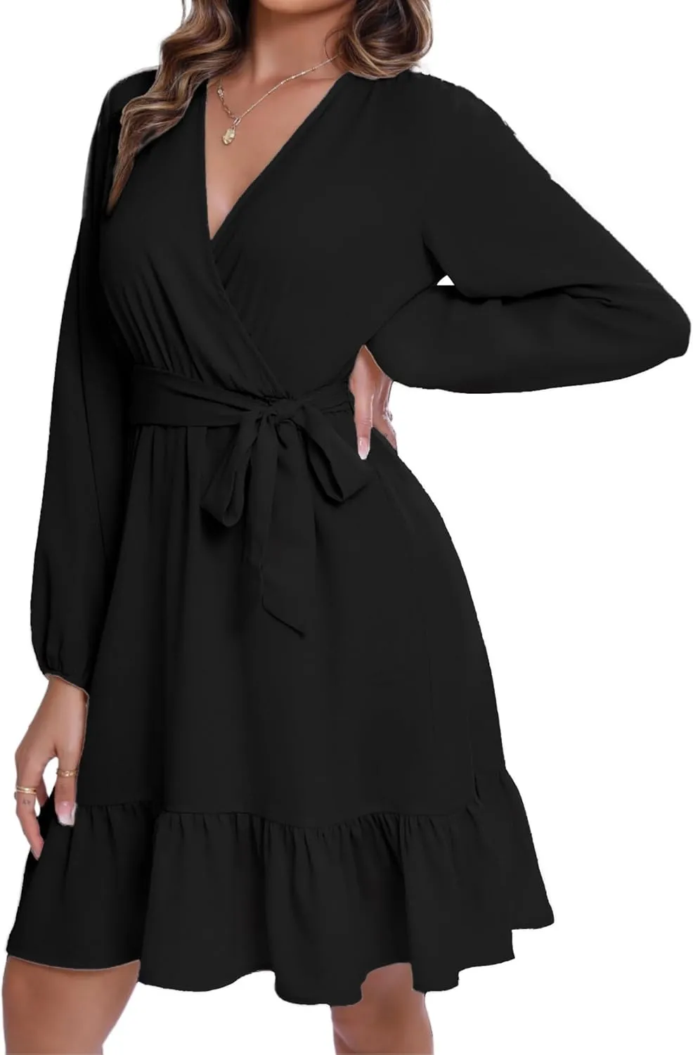 Women's Flared Sleeves Printed Wrap A-Line Mini Boho Dress