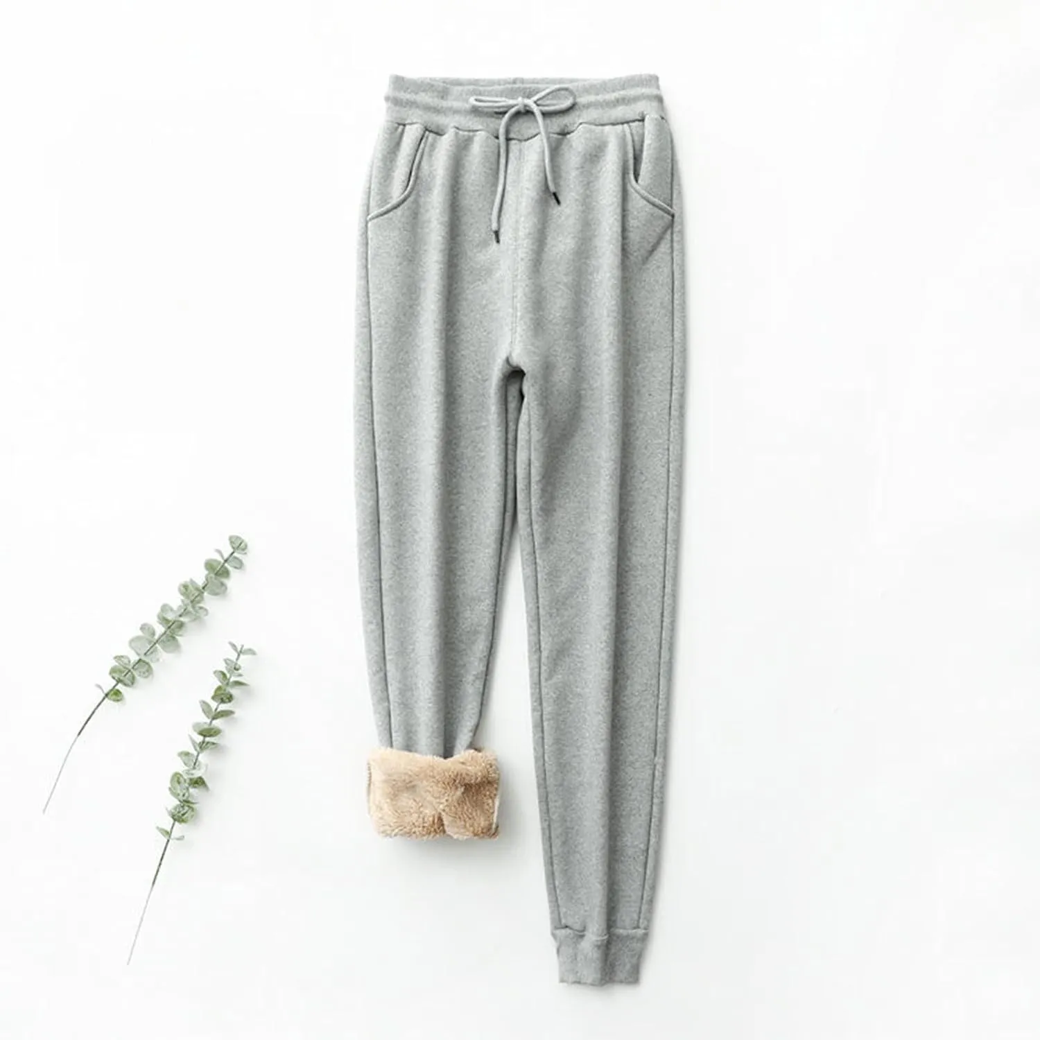 Womens Fleece Sherpa Lined Sweatpants Lounge Cozy Drawstring High Waist Trousers Winter Thermal Joggers with Pockets