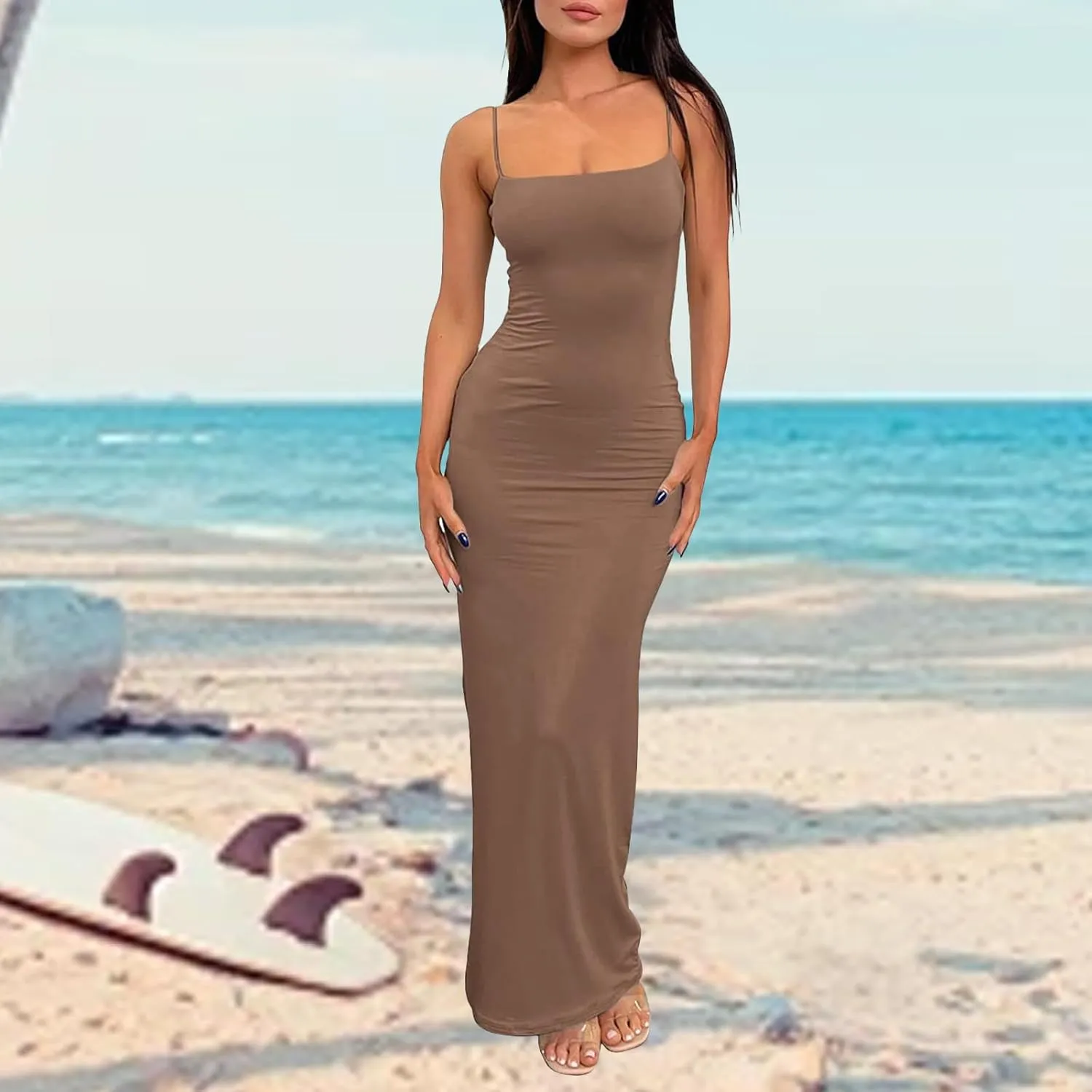 Womens Full Slip Dress Sexy Spaghetti Strap Bodycon Maxi Dresses Summer Elegant Cocktail Party Casual Long Dress