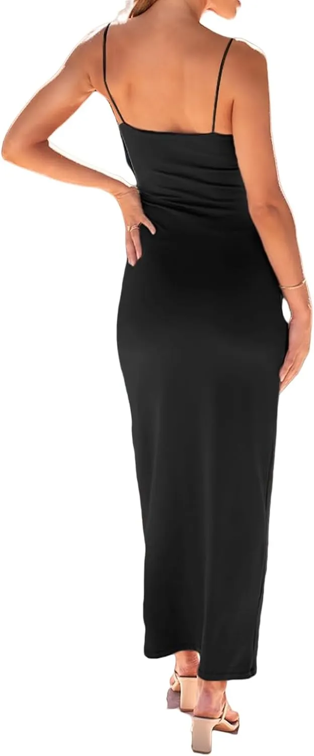 Womens Full Slip Dress Sexy Spaghetti Strap Bodycon Maxi Dresses Summer Elegant Cocktail Party Casual Long Dress