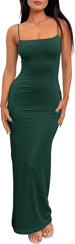 Womens Full Slip Dress Sexy Spaghetti Strap Bodycon Maxi Dresses Summer Elegant Cocktail Party Casual Long Dress