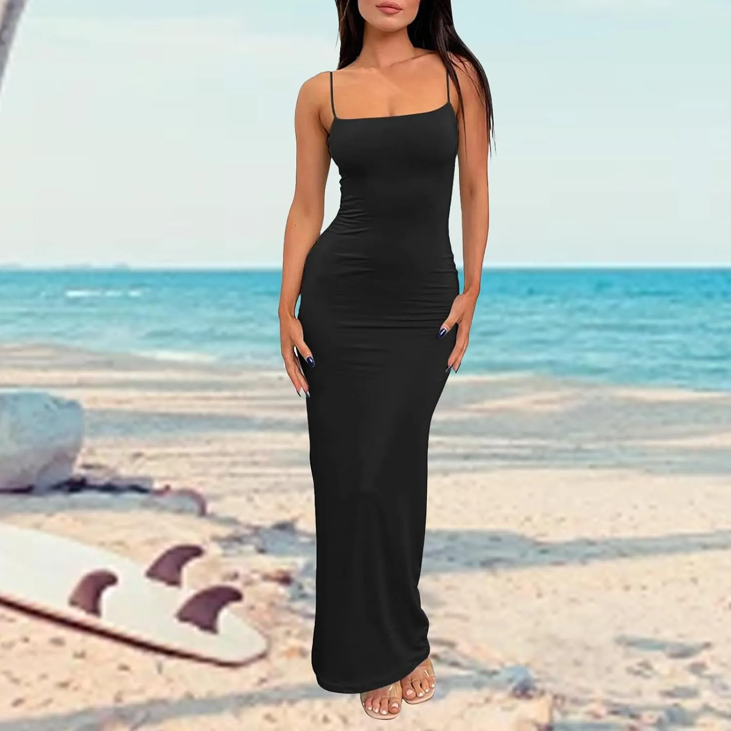 Womens Full Slip Dress Sexy Spaghetti Strap Bodycon Maxi Dresses Summer Elegant Cocktail Party Casual Long Dress