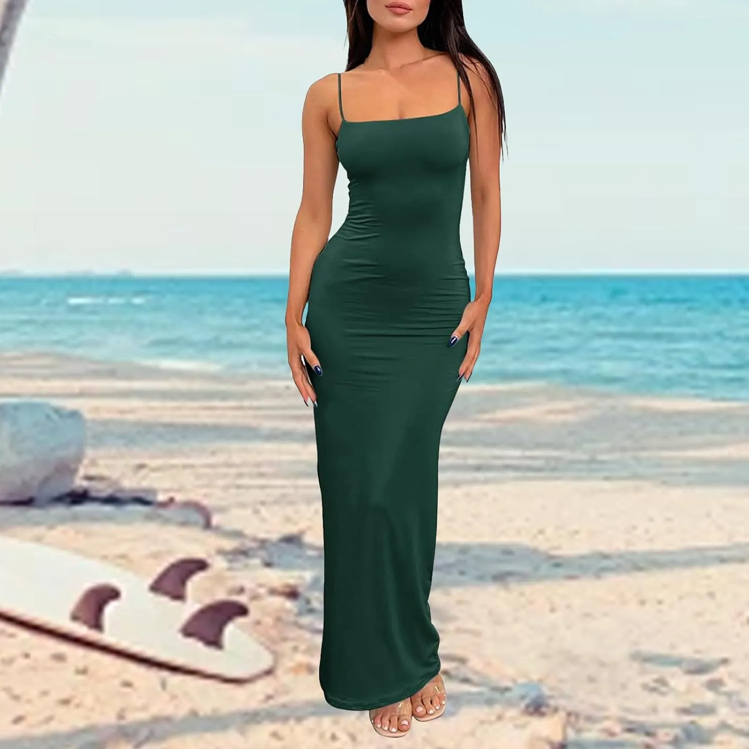 Womens Full Slip Dress Sexy Spaghetti Strap Bodycon Maxi Dresses Summer Elegant Cocktail Party Casual Long Dress