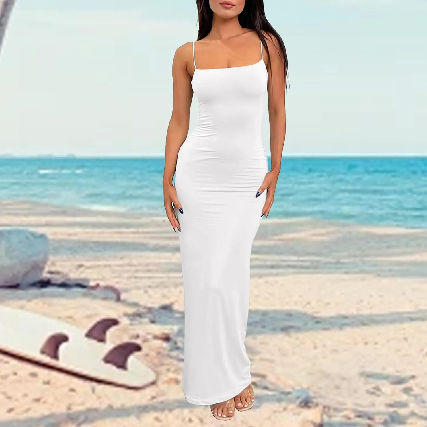 Womens Full Slip Dress Sexy Spaghetti Strap Bodycon Maxi Dresses Summer Elegant Cocktail Party Casual Long Dress