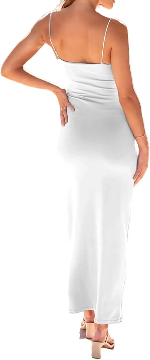 Womens Full Slip Dress Sexy Spaghetti Strap Bodycon Maxi Dresses Summer Elegant Cocktail Party Casual Long Dress