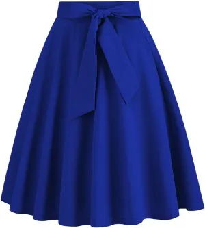 Womens Hepburn Style Skirt Solid Vintage High Waist A-Line Skater Skirts Casual Fashion Loose Flowy A-line Skorts