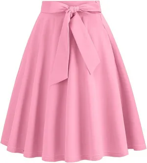 Womens Hepburn Style Skirt Solid Vintage High Waist A-Line Skater Skirts Casual Fashion Loose Flowy A-line Skorts