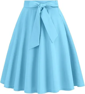 Womens Hepburn Style Skirt Solid Vintage High Waist A-Line Skater Skirts Casual Fashion Loose Flowy A-line Skorts