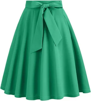 Womens Hepburn Style Skirt Solid Vintage High Waist A-Line Skater Skirts Casual Fashion Loose Flowy A-line Skorts