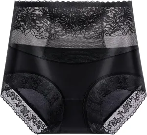Women's High Waist Cotton Underwear Soft Brief Sexy Lace Panties Regular Butt Lift Seamless Brief