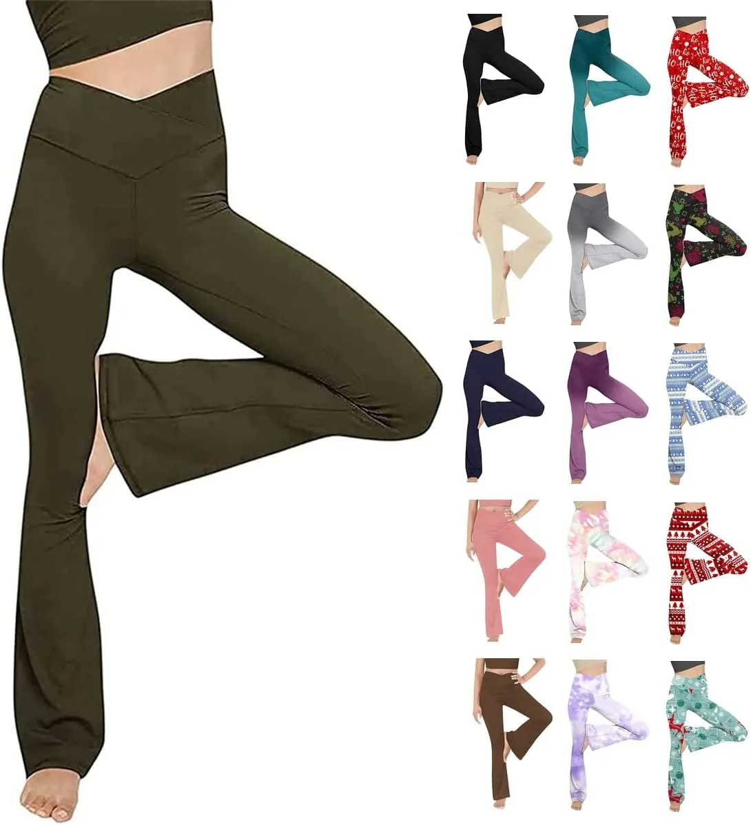 Womens High Waisted Bell Bottom Pants Mermaid Ruffle Flare Pants High Fashion Palazzo Pant Yoga Pants Leggings