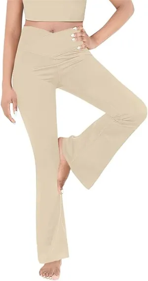 Womens High Waisted Bell Bottom Pants Mermaid Ruffle Flare Pants High Fashion Palazzo Pant Yoga Pants Leggings