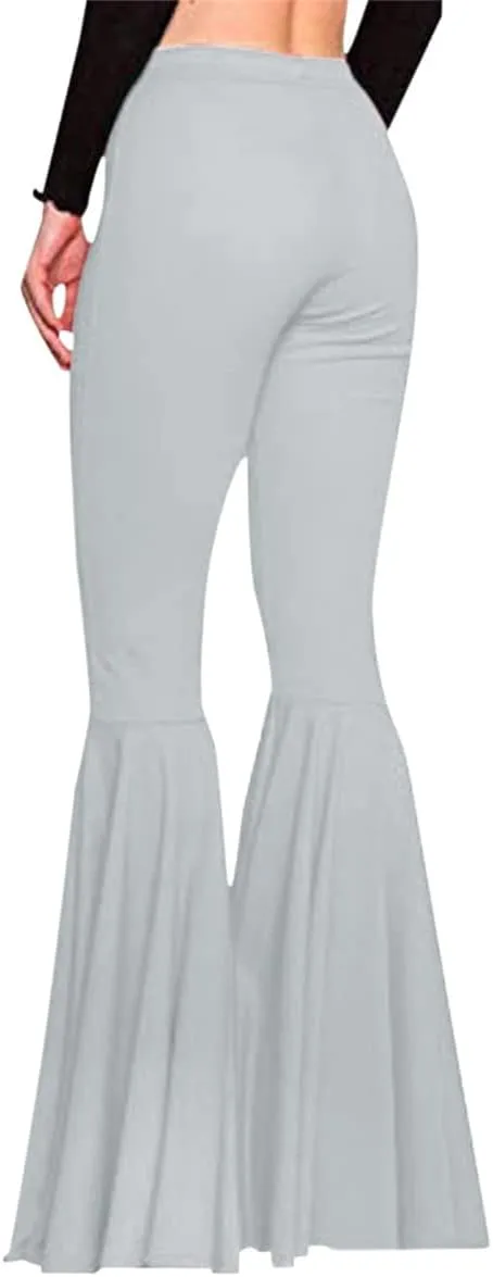Womens High Waisted Bell Bottom Pants Mermaid Ruffle Flare Pants High Fashion Palazzo Pant Yoga Pants Leggings